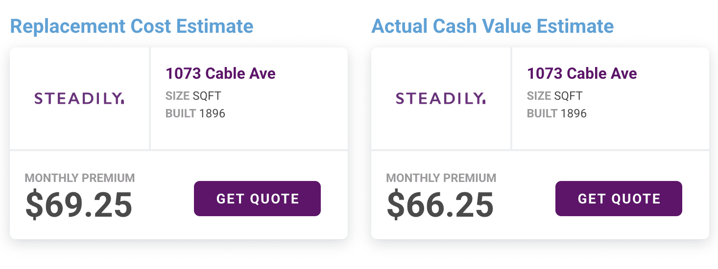 Great Steadily Insurance quotes displayed in BrightInvestor